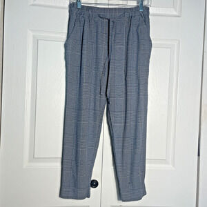 Etro Pants Womens 46 Blue Tan Plaid Trousers Cropped Drawstring Pockets Italy